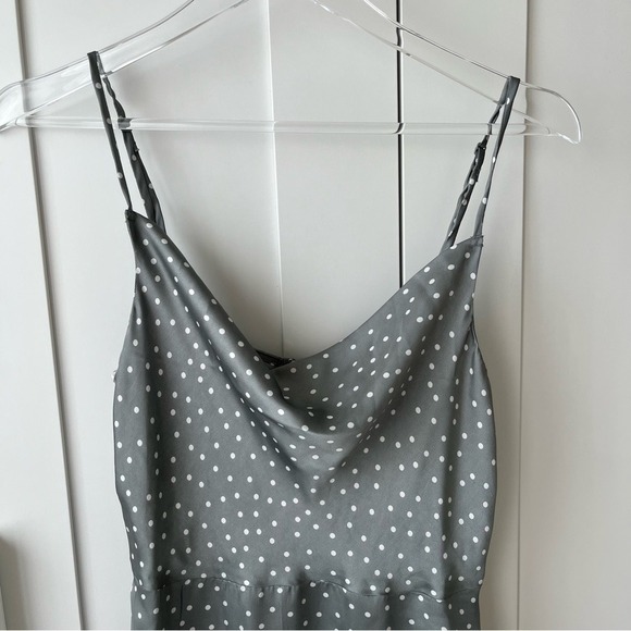 Lulus Spot in My Heart Sage Grey Polka Dot Satin Cowl Neck Mini Dress small NWT‎ - Picture 7 of 16